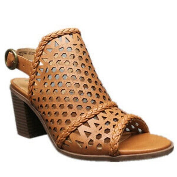 Big Buddha Womens Brown Perforated Vegan Leather Peep Toe Slingback Sandals 10 - Picture 1 of 7